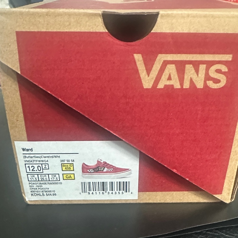 Vans Classic Red Canvas with Checkerboard , Flower & Butterfly Design - Picture 2 of 4